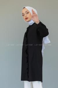 Modalamelif Hakim Yaka Fırfırlı Tunik Siyah