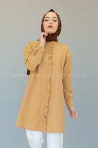 Modalamelif Hakim Yaka Fırfırlı Tunik Sütlü Kahve