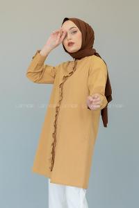 Modalamelif Hakim Yaka Fırfırlı Tunik Sütlü Kahve