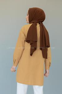 Modalamelif Hakim Yaka Fırfırlı Tunik Sütlü Kahve