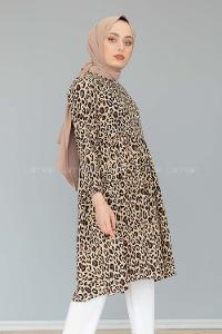 Modalamelif Leopar Desen Tunik Bej