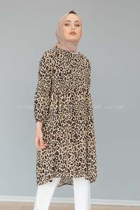 Modalamelif Leopar Desen Tunik Bej
