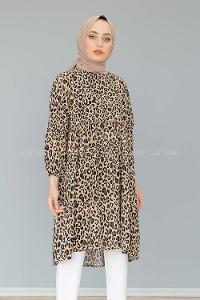 Modalamelif Leopar Desen Tunik Bej