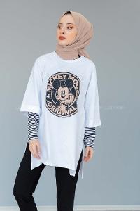 Modalamelif Mıckey Mouse T-shirt Beyaz