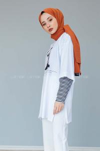 Modalamelif Önü Baskılı T-shirt Beyaz