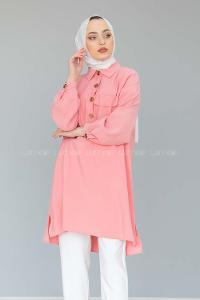 Modalamelif Önü Yarım Düğmeli Tunik Gömlek Pudra