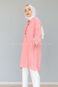 Modalamelif Önü Yarım Düğmeli Tunik Gömlek Pudra