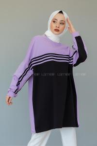 Modalamelif Şerit Çizgili Tunik Lila
