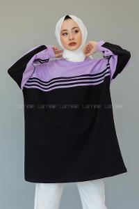 Modalamelif Şerit Çizgili Tunik Lila