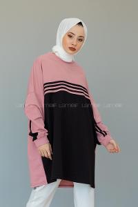 Modalamelif Şerit Çizgili Tunik Pudra