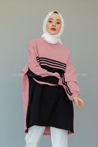 Modalamelif Şerit Çizgili Tunik Pudra