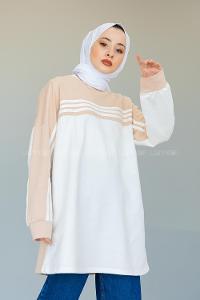 Modalamelif Şerit Çizgili Tunik Sütlü Kahve