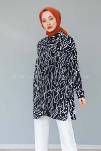 Modalamelif Soyut Desen Gömlek Siyah