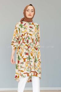 Modalamelif Yaprak Desen Tunik Bej