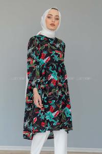 Modalamelif Yaprak Desen Tunik Siyah