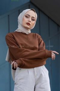 Modalamelif Balon Kol Sweatshirt Kahverengi