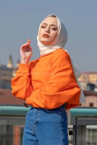 Modalamelif Balon Kol Sweatshirt Oranj