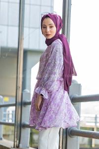 Modalamelif Çiçek Desenli  Tunik Lila