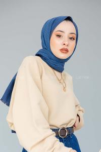 Modalamelif Gece Mavisi Stor Desen Şal