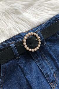 Modalamelif İnci Tokalı Gold Kemer Siyah