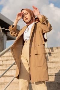 Modalamelif Kapak Cepli Trenç Camel