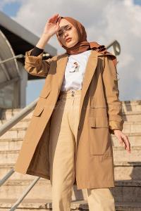 Modalamelif Kapak Cepli Trenç Camel