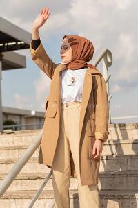 Modalamelif Kapak Cepli Trenç Camel