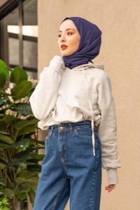 Modalamelif Kuş Gözlü Kapşonlu Swatshirt Gri