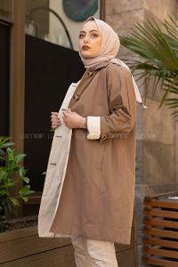 Modalamelif Önü Gizli Düğmeli Trenç Vizonrengi