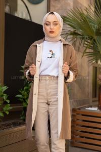 Modalamelif Önü Gizli Düğmeli Trenç Vizonrengi