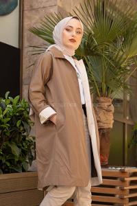 Modalamelif Önü Gizli Düğmeli Trenç Vizonrengi