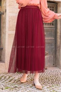 Modalamelif Beli Lastikli Tül Etek Bordo