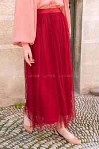 Modalamelif Beli Lastikli Tül Etek Kırmızı