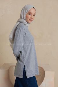 Modalamelif Düz Renk Uzun Kollu T-Shirt Gri