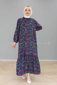 Modalamelif Balon Kol Desenli Elbise Fuşya