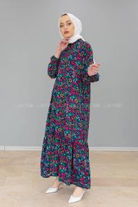 Modalamelif Balon Kol Desenli Elbise Fuşya