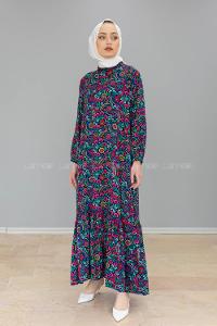 Modalamelif Balon Kol Desenli Elbise Fuşya