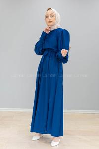 Modalamelif Balon kol Prenses Elbise İndigo