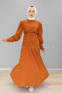 Modalamelif Balon kol Prenses Elbise Taba