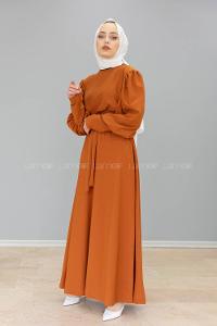 Modalamelif Balon kol Prenses Elbise Taba