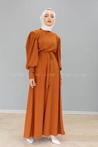 Modalamelif Balon kol Prenses Elbise Taba