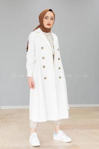 Modalamelif Önü Düğmeli Belden Bağlamalı Trenç Ekru