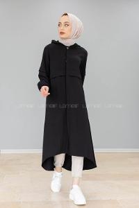 Modalamelif Önü Gizli Düğmeli Tunik Siyah