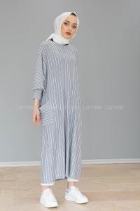 Modalamelif Yarasa Kol Çizgili Salaş Tunik Gri