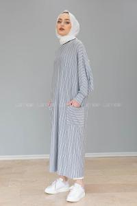 Modalamelif Yarasa Kol Çizgili Salaş Tunik Gri