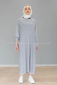 Modalamelif Yarasa Kol Çizgili Salaş Tunik Gri