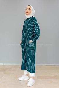 Modalamelif Yarasa Kol Çizgili Salaş Tunik Zümrüt Yeşili