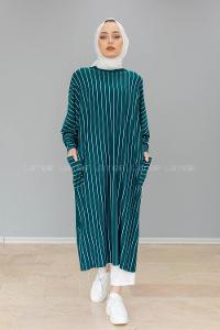 Modalamelif Yarasa Kol Çizgili Salaş Tunik Zümrüt Yeşili