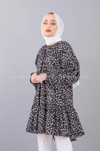 Modalamelif Balon Kol Desenli Tunik Siyah