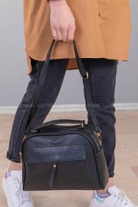 Lamelif Deri Görünümlü Askılı Omuz Çantası Siyah